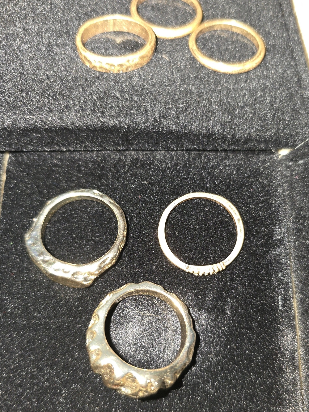 Gold-Tone Sculpted Women's Ring Set - Textured Bands, Size 9 - Picture 2 of 7
